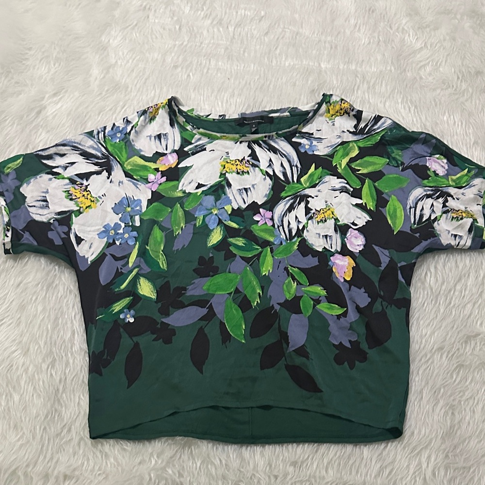 White House Black Market Botanical Crop Top - Green and Black